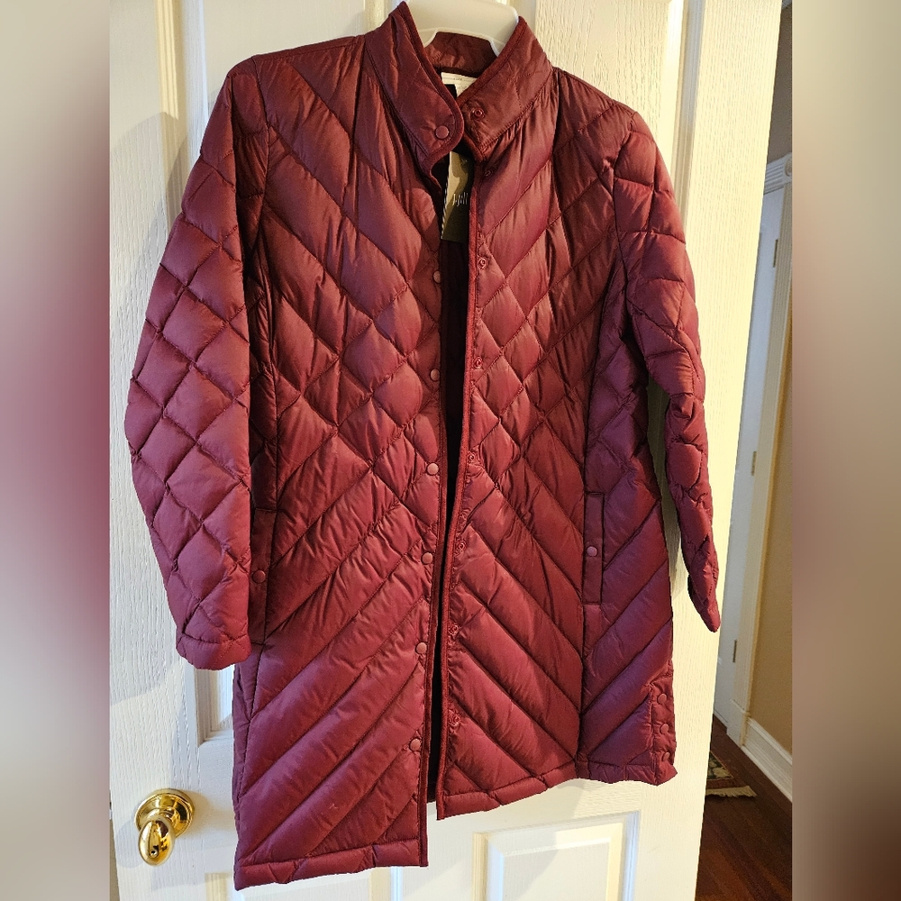 J.Jill Bordeaux Women's Deep Red Quilted Puffer Coat